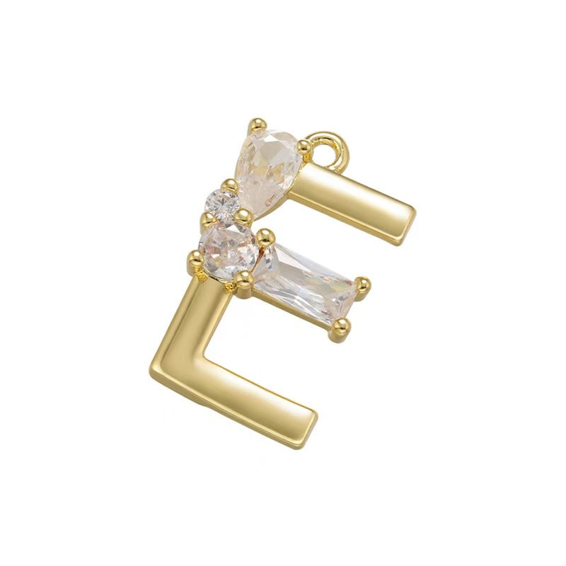 [WG1158] Letter spacer charm pendant with white zircon for jewelry diy