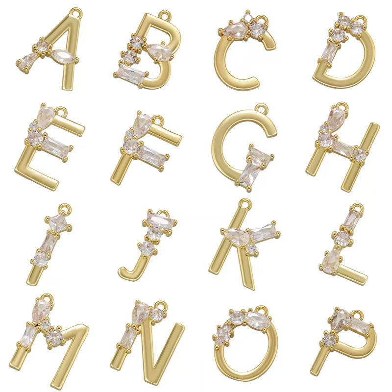 [WG1158] Letter spacer charm pendant with white zircon for jewelry diy