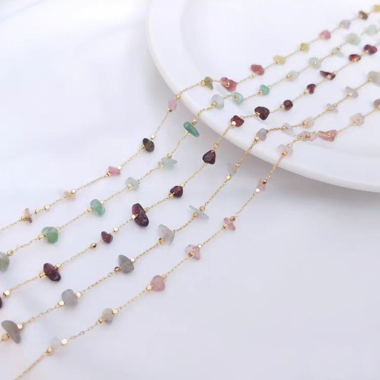 WG1004  Natural Crystal chips and 14K Gold plated Handmade diy Chain