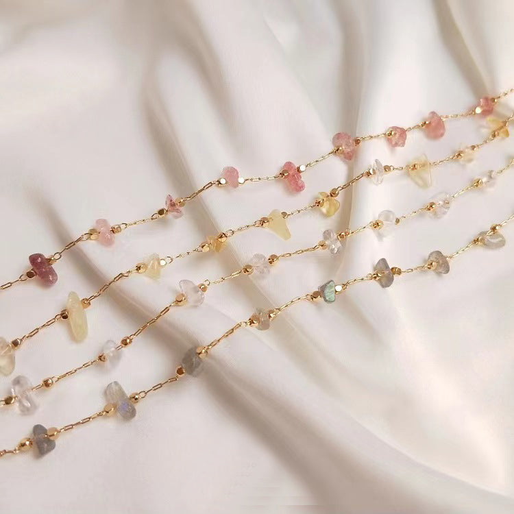 WG1004  Natural Crystal chips and 14K Gold plated Handmade diy Chain