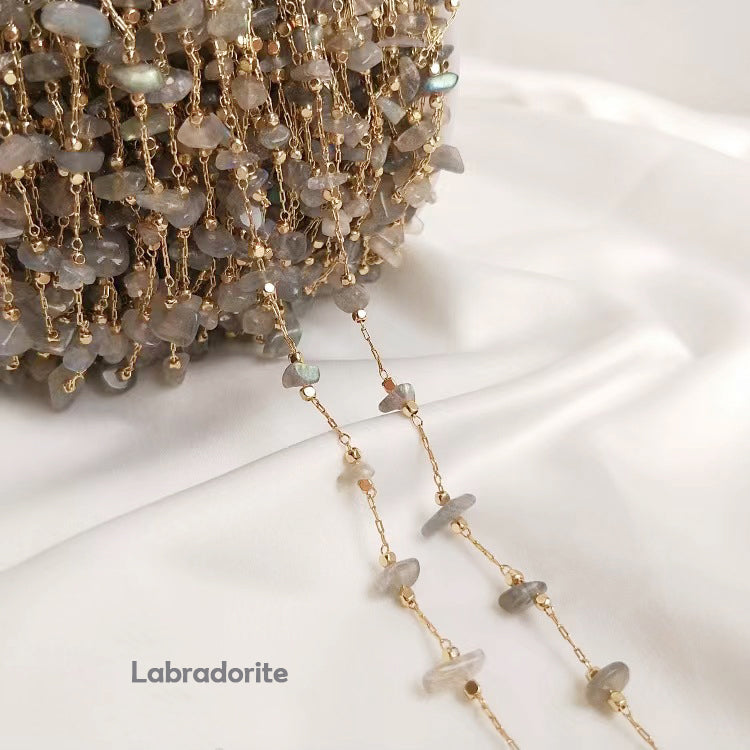 WG1004  Natural Crystal chips and 14K Gold plated Handmade diy Chain