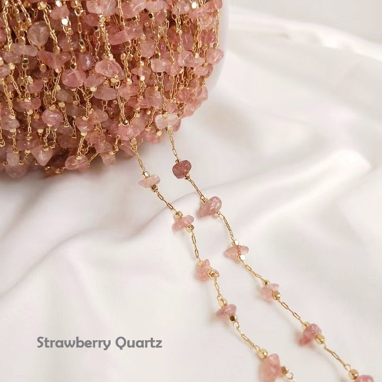 WG1004  Natural Crystal chips and 14K Gold plated Handmade diy Chain