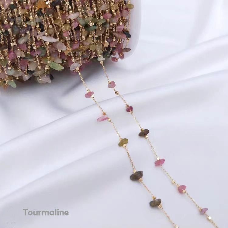 WG1004  Natural Crystal chips and 14K Gold plated Handmade diy Chain